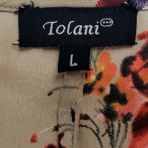 Tolani Green Silk Floral Tie Neck Bell Sleeve Tunic Top Size Large - Picture 10 of 11